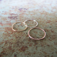Set of THREE Skinny Hoop Nose Rings, Mix and Match: Yellow / Rose-Gold Filled, Sterling Silver - Nose, Earlobe, Helix, Tragus, Etc, 100% Made In USA