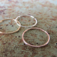 Skinny Nose Ring Hoops, Set of TWO: Yellow or Rose-Gold Filled or Sterling Silver - Helix Ring, Tragus Ring, Lip Ring, Etc, 100% Made In USA