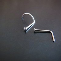 14k White Gold Nose Stud, TEENY TINY Flat Nose Ring, Screw or L Bend - Solid White Gold, Super Thin 24 Gauge Post - 100% Made in USA