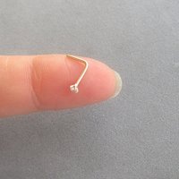 14k Yellow Gold Nose Stud, Small Cubic Zirconia Gemstone Nose Ring - Solid Yellow Gold