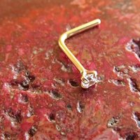 14k Yellow Gold Nose Stud, Small Cubic Zirconia Gemstone Nose Ring - Solid Yellow Gold