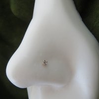 14k Yellow Gold Nose Stud, Small Cubic Zirconia Gemstone Nose Ring - Solid Yellow Gold