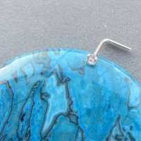 14k White Gold Nose Stud, Small Cubic Zirconia Gemstone Nose Ring - Solid White Gold, 18g or 20g L-Bend Post