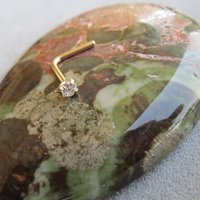 14k Yellow Gold Nose Stud, Small Cubic Zirconia Gemstone Nose Ring - Solid Yellow Gold