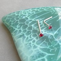 Small, 2mm Ruby Red Nose Stud, Sterling Silver Red Nose Ring, Cubic Zirconia Gemstone Nose Ring, 21g Post
