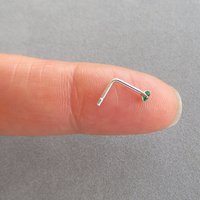 Small, 2mm Green Nose Stud, Sterling Silver Emerald Green Nose Ring, Cubic Zirconia Gemstone Nose Stud, 21g Post
