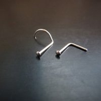 14k White Gold Nose Stud, TEENY TINY Flat Nose Ring, Screw or L Bend - Solid White Gold, Super Thin 24 Gauge Post - 100% Made in USA