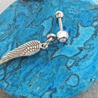 Angel Wing Helix Stud Dangle - Aurora Borealis, Clear or Blue Gemstone Cartilage Earring 18g Piercing