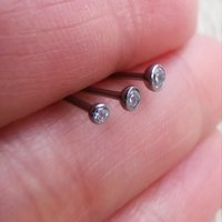 Titanium Stud Earrings, Bezel Set Cubic Zirconia Earrings, 3 Sizes - Cartilage Studs for Men or Women
