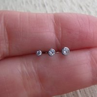 Titanium Stud Earrings, Bezel Set Cubic Zirconia Earrings, 3 Sizes - Cartilage Studs for Men or Women