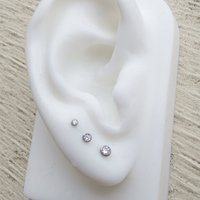 Titanium Stud Earrings, Bezel Set Cubic Zirconia Earrings, 3 Sizes - Cartilage Studs for Men or Women