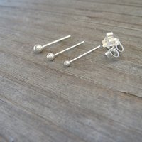 Tiny Ball Stud Post Earrings, Argentium Silver, Single or Pair - Lobe and Cartilage Piercings, Nickel-Free Relief Stud Posts - Made in USA