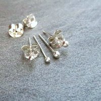 Tiny 925 Sterling Silver Ball Stud Post Earrings, Solid (Not Hollow) - Great For Lobe and Cartilage Piercings, Made in USA