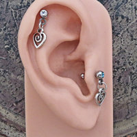 Little Heart Helix Stud 18g Piercing - Blue, Clear, or Aurora Borealis Gemstone Tragus Piercing Dangle, Heart Cartilage Earring