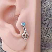 Lucky Charm Shamrock Helix Stud 18g Piercing - Choice of Gemstone Color for Tragus Piercing, 4-Leaf Clover Cartilage Earring