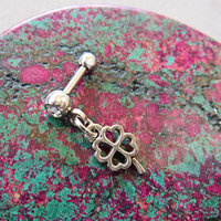 Lucky Charm Shamrock Helix Stud 18g Piercing - Choice of Gemstone Color for Tragus Piercing, 4-Leaf Clover Cartilage Earring