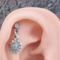 Sunflower Helix Stud Earring 18g, Blue or Clear Gemstone Tragus Piercing Dangle, Flower Cartilage Earring