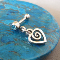 Little Heart Helix Stud 18g Piercing - Blue, Clear, or Aurora Borealis Gemstone Tragus Piercing Dangle, Heart Cartilage Earring