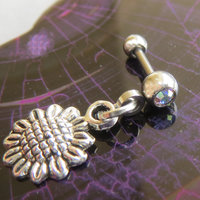 Sunflower Helix Stud Earring 18g, Blue or Clear Gemstone Tragus Piercing Dangle, Flower Cartilage Earring