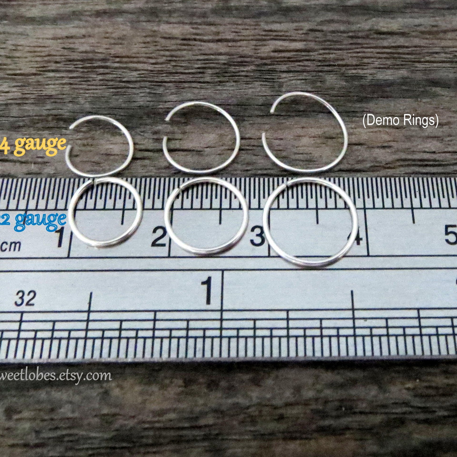 14k WHITE Gold Nose Ring, Cartilage, Lobe, Etc. - Solid Gold, NOT Plated or Filled - 20, 22, 24, or 26 Gauge Small Endless Hoop, Made in USA