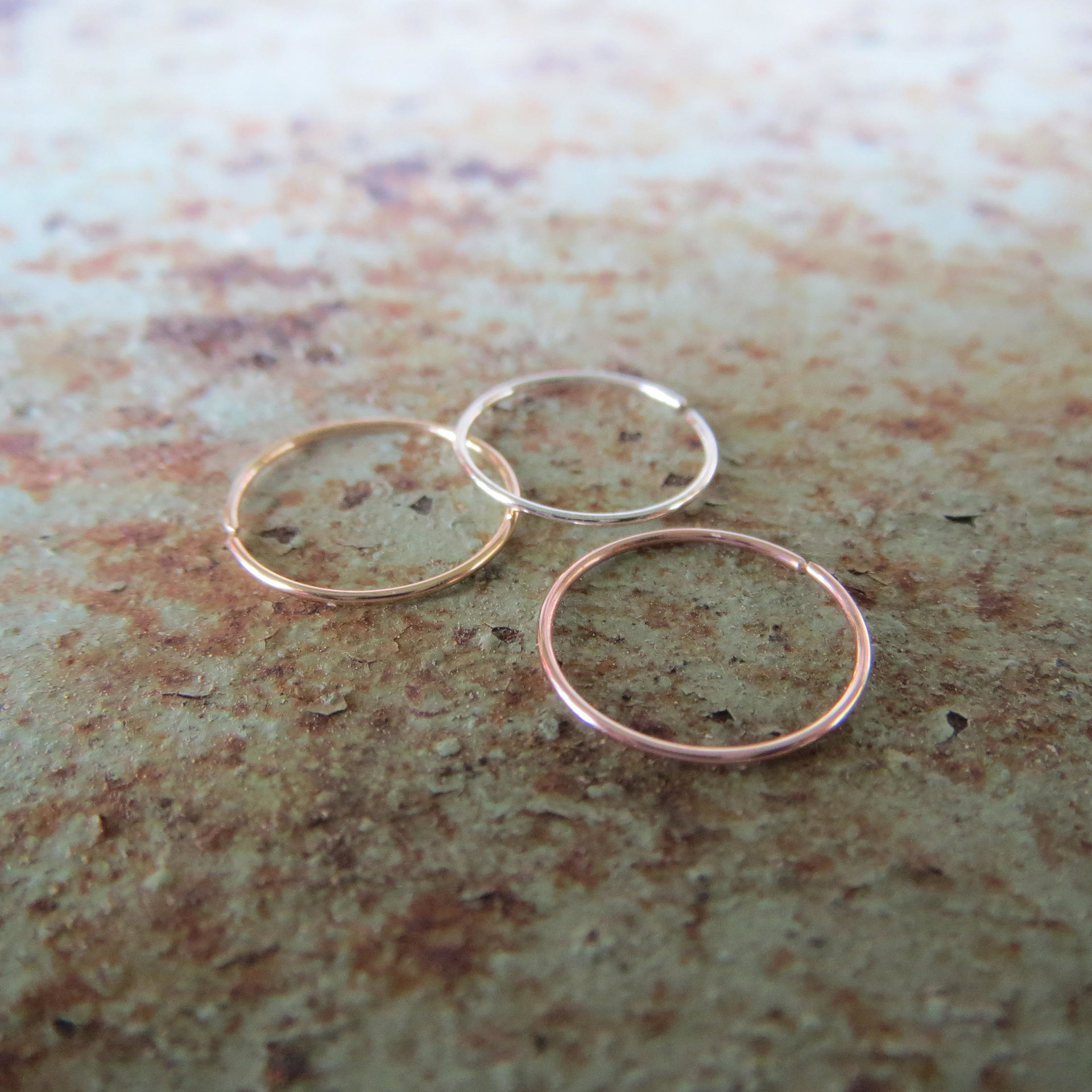 Set of THREE Skinny Hoop Nose Rings, Mix and Match: Yellow / Rose-Gold Filled, Sterling Silver - Nose, Earlobe, Helix, Tragus, Etc, 100% Made In USA