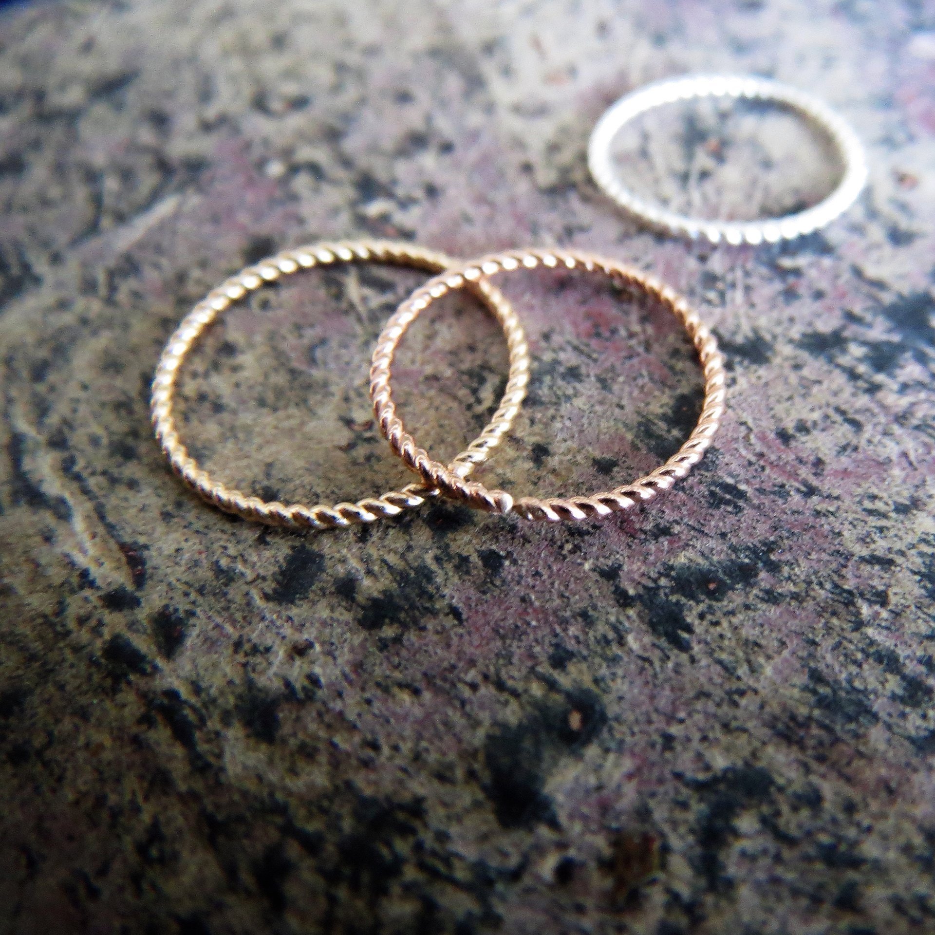 Set of TWO Twisted Hoops, 22 Gauge (Thin), Mix and Match: Sterling Silver, Yellow or Rose-Gold-Filled, Twisted Cartilage, Lobe, Nose Hoop