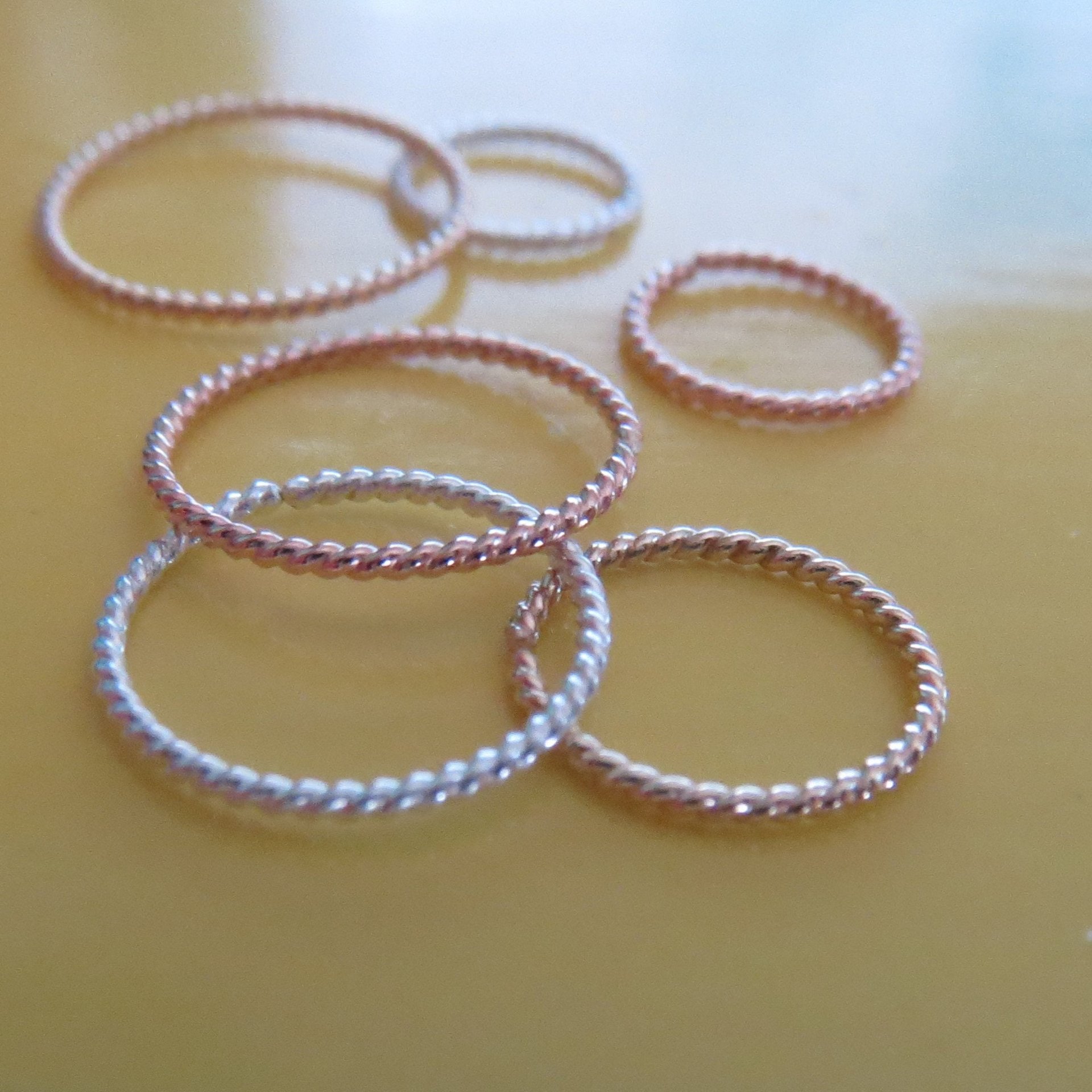 Set of TWO Twisted Hoops, 22 Gauge (Thin), Mix and Match: Sterling Silver, Yellow or Rose-Gold-Filled, Twisted Cartilage, Lobe, Nose Hoop