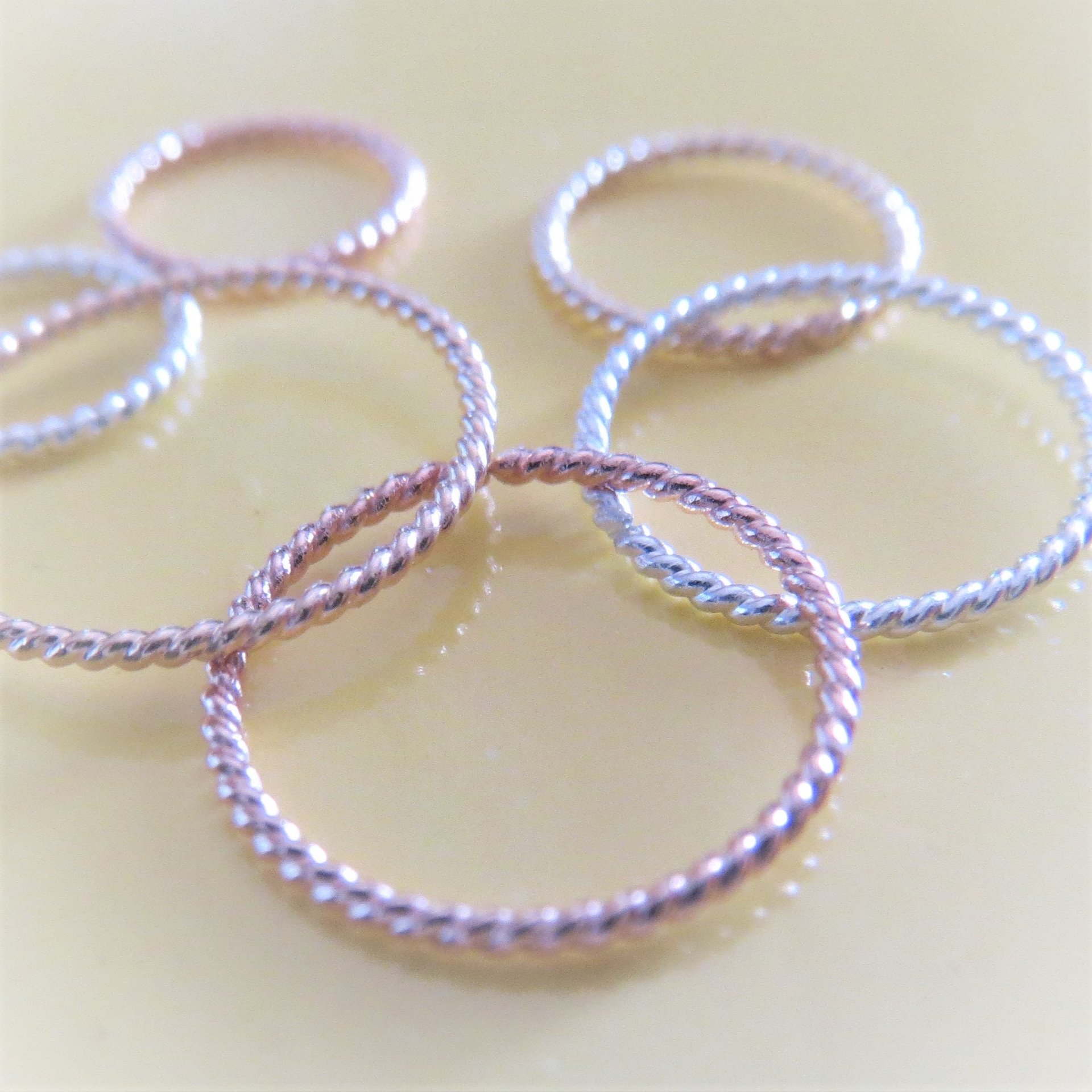Set of TWO Twisted Hoops, 22 Gauge (Thin), Mix and Match: Sterling Silver, Yellow or Rose-Gold-Filled, Twisted Cartilage, Lobe, Nose Hoop