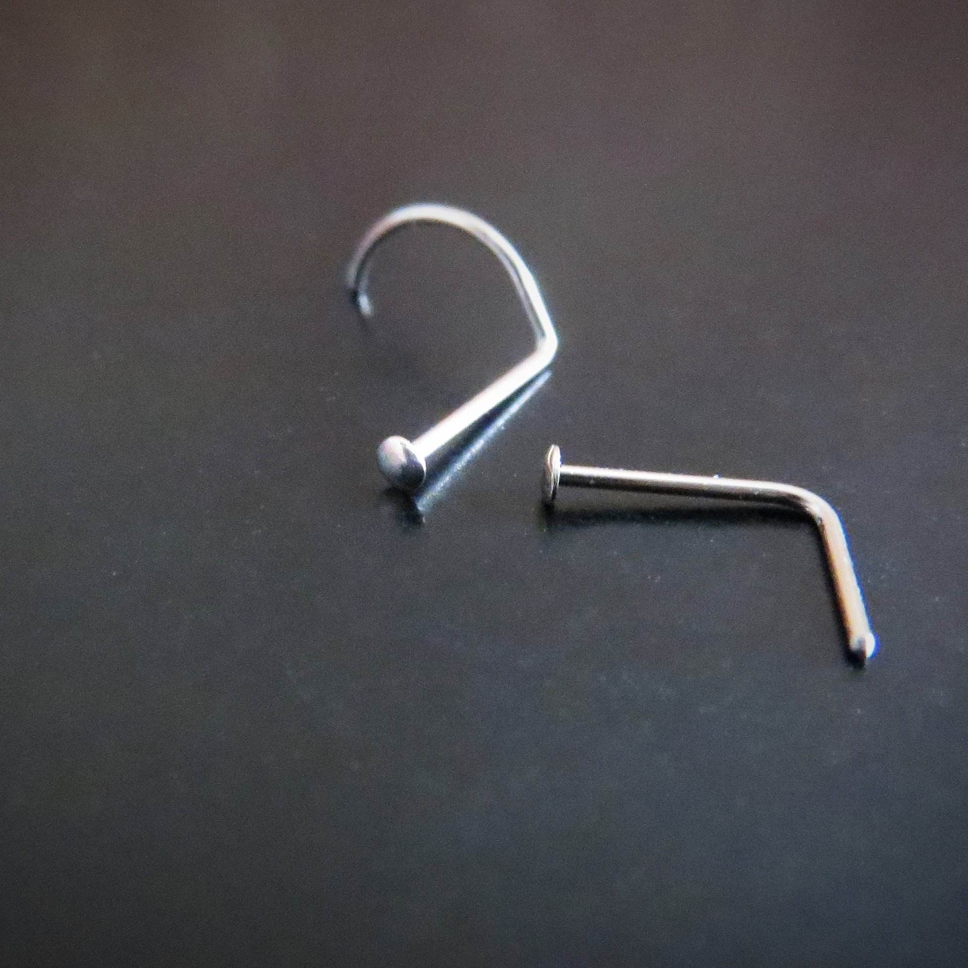 14k White Gold Nose Stud, TEENY TINY Flat Nose Ring, Screw or L Bend - Solid White Gold, Super Thin 24 Gauge Post - 100% Made in USA
