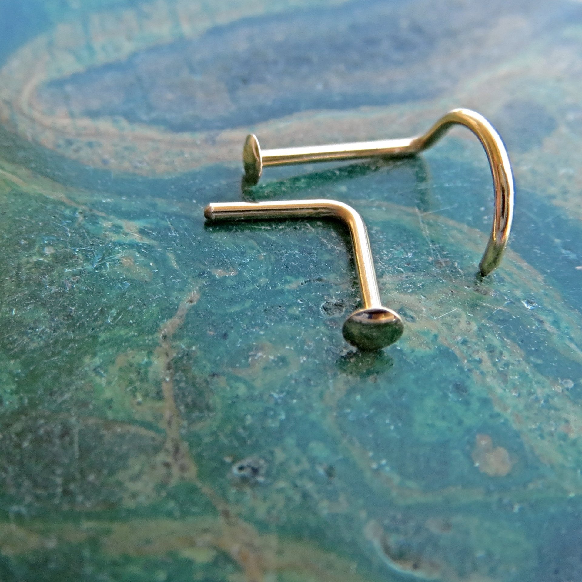 Gold Nose Stud - Small, 14k Gold Filled Nose Ring, 22g Gold Nose Screw, L-Bend, Straight, or Fishtail - 100% Made in the USA