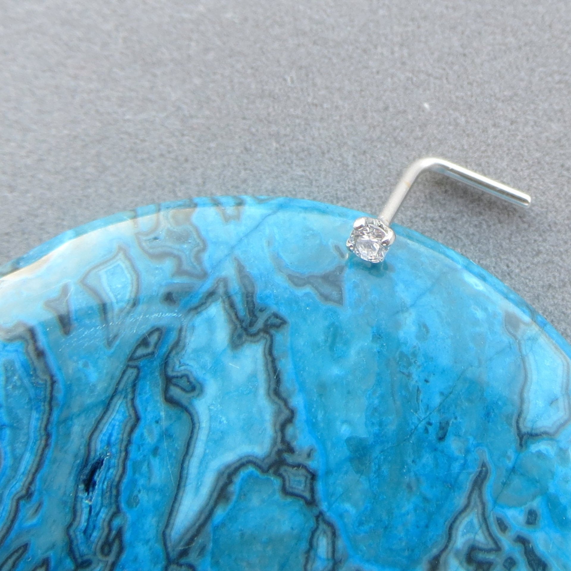 14k White Gold Nose Stud, Small Cubic Zirconia Gemstone Nose Ring - Solid White Gold, 18g or 20g L-Bend Post