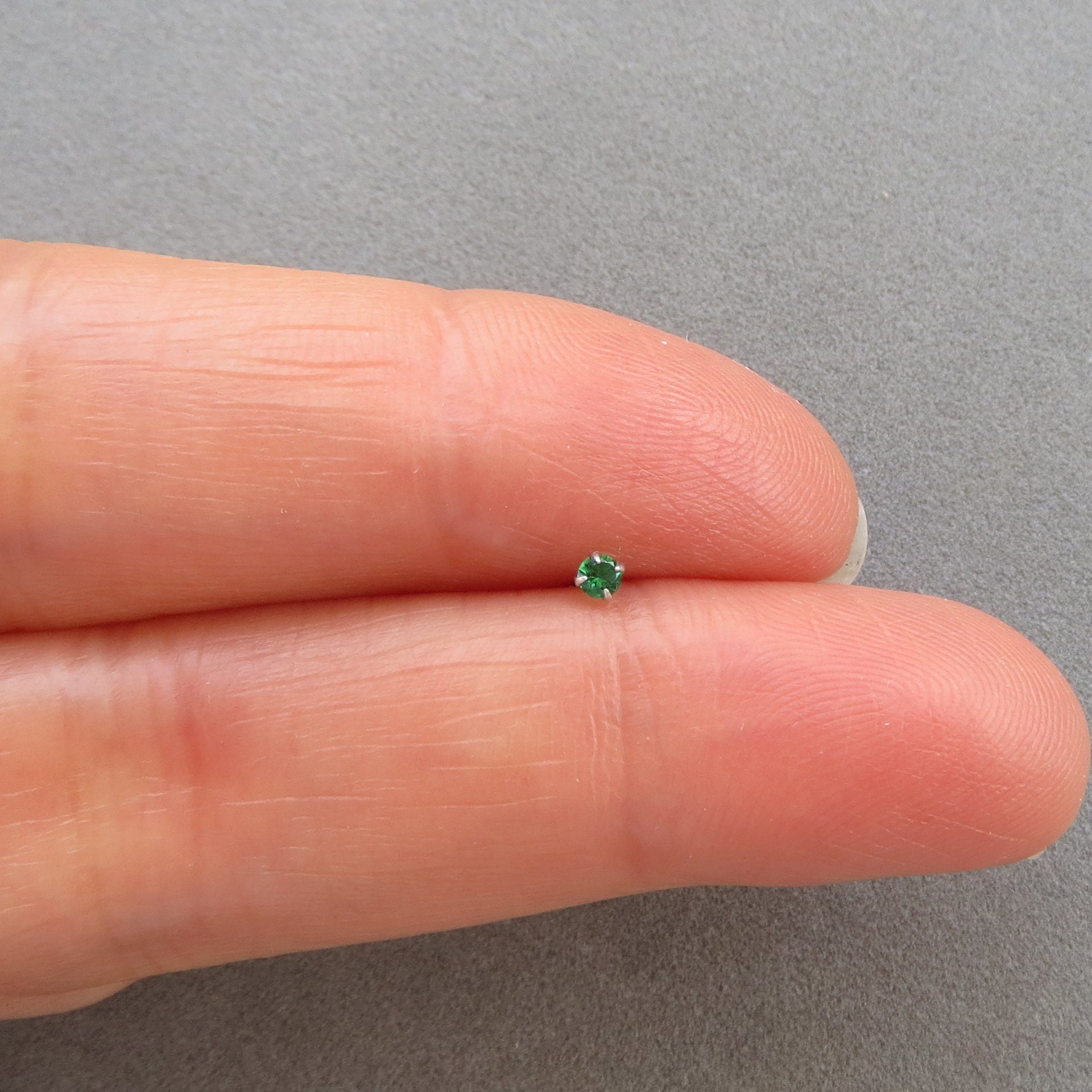 Small, 2mm Green Nose Stud, Sterling Silver Emerald Green Nose Ring, Cubic Zirconia Gemstone Nose Stud, 21g Post