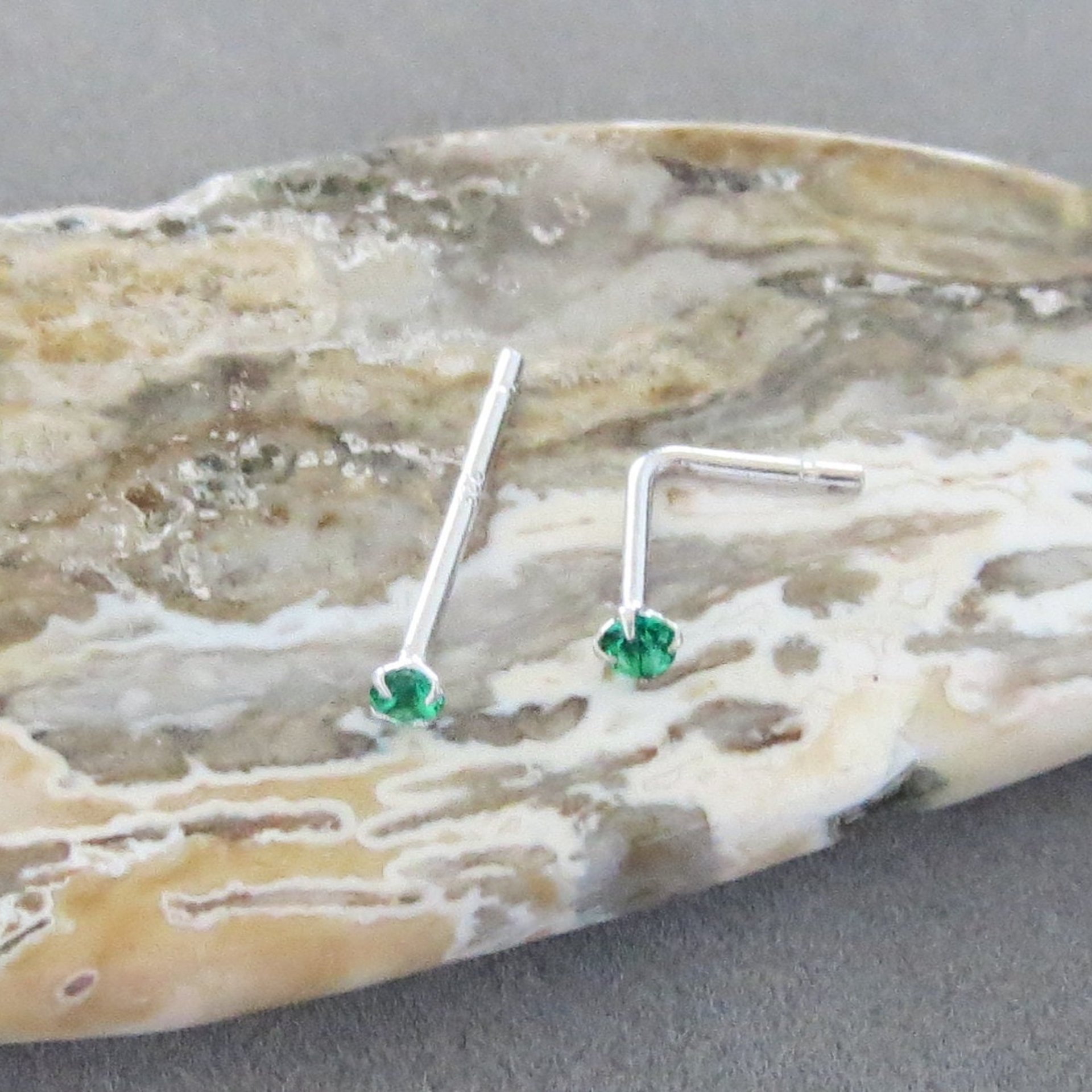Small, 2mm Green Nose Stud, Sterling Silver Emerald Green Nose Ring, Cubic Zirconia Gemstone Nose Stud, 21g Post