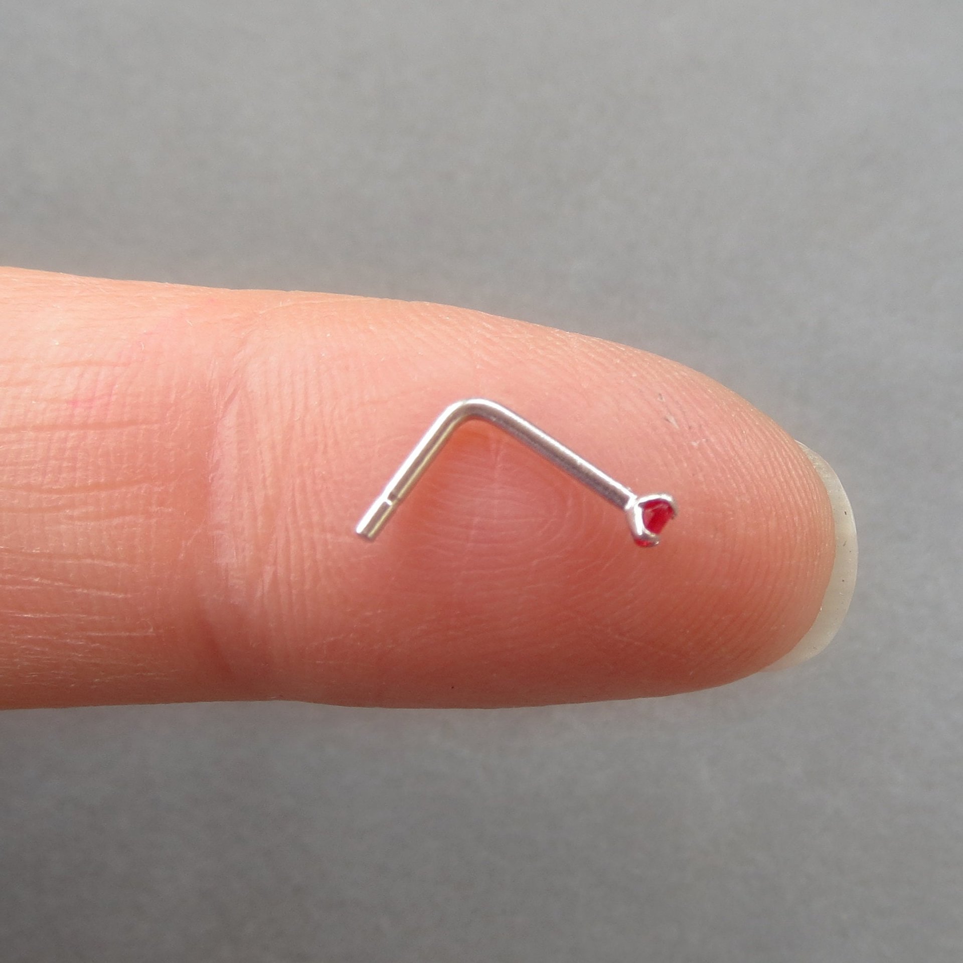 Small, 2mm Ruby Red Nose Stud, Sterling Silver Red Nose Ring, Cubic Zirconia Gemstone Nose Ring, 21g Post