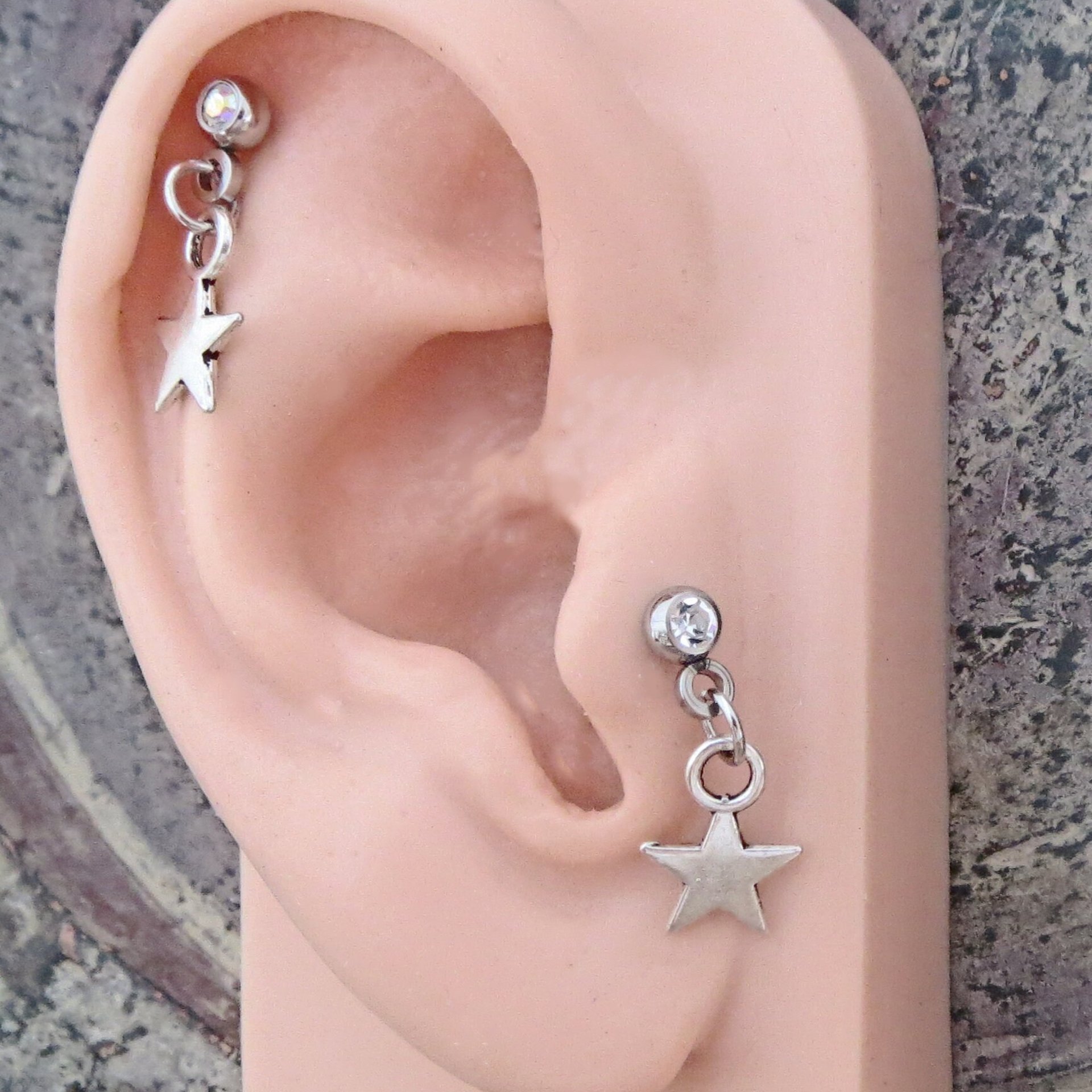Star Helix Stud 18g Piercing - Crystal CZ Gemstone Tragus Piercing Dangle, Celestial Star Cartilage Earring