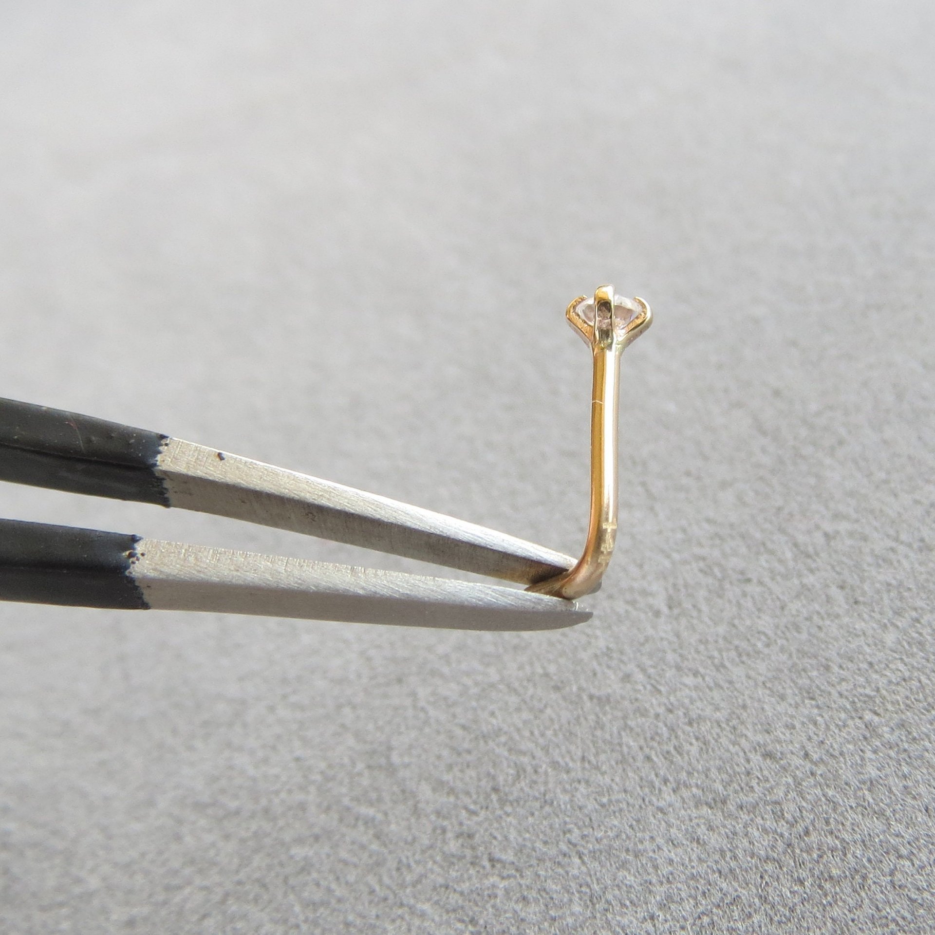 14k Yellow Gold Nose Stud, Small Cubic Zirconia Gemstone Nose Ring - Solid Yellow Gold
