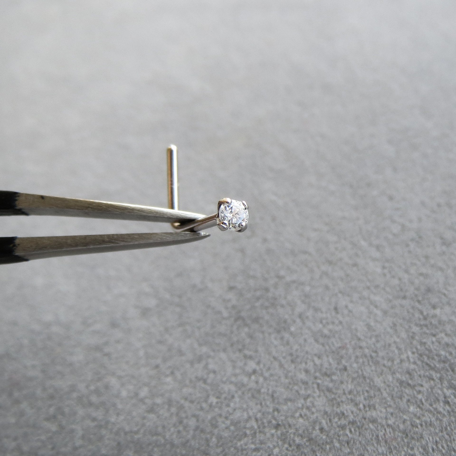 14k White Gold Nose Stud, Small Cubic Zirconia Gemstone Nose Ring - Solid White Gold, 18g or 20g L-Bend Post