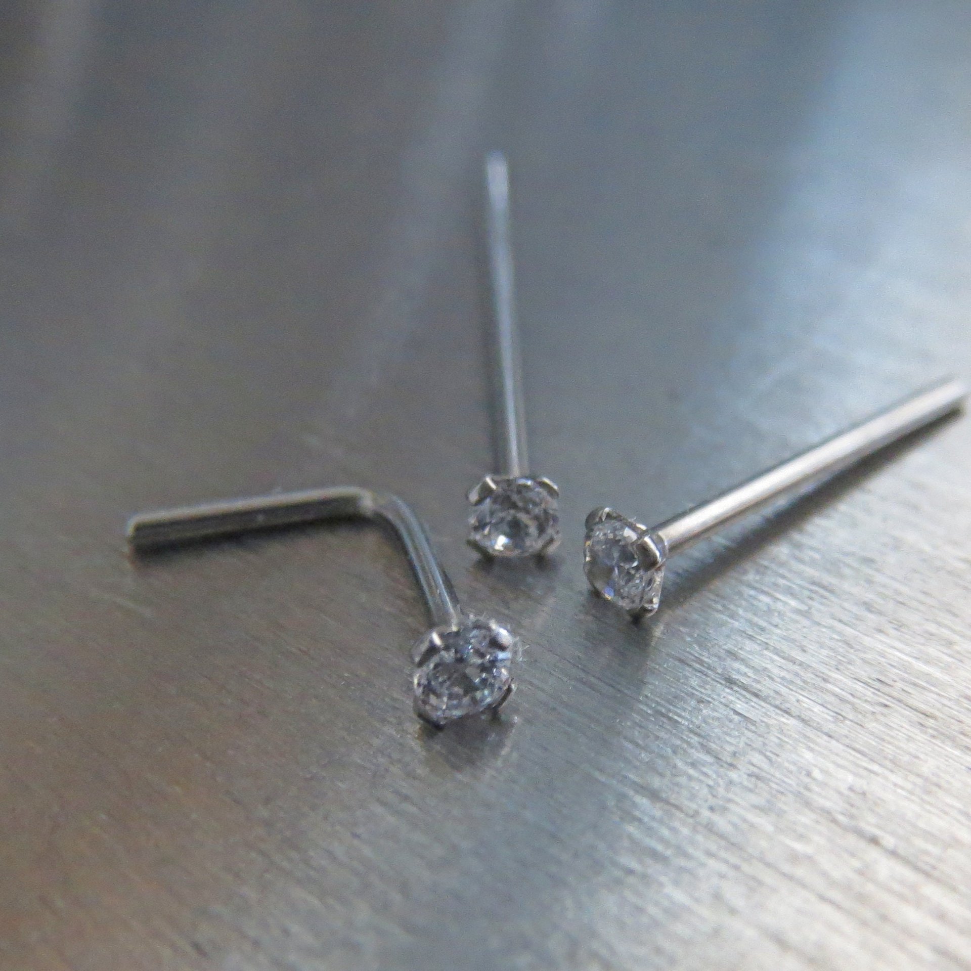 Titanium Nose Stud, Small Cubic Zirconia Gemstone Nose Ring, Nose Rings for Men or Women, 3 Sizes - Implant Grade Titanium Nose Stud