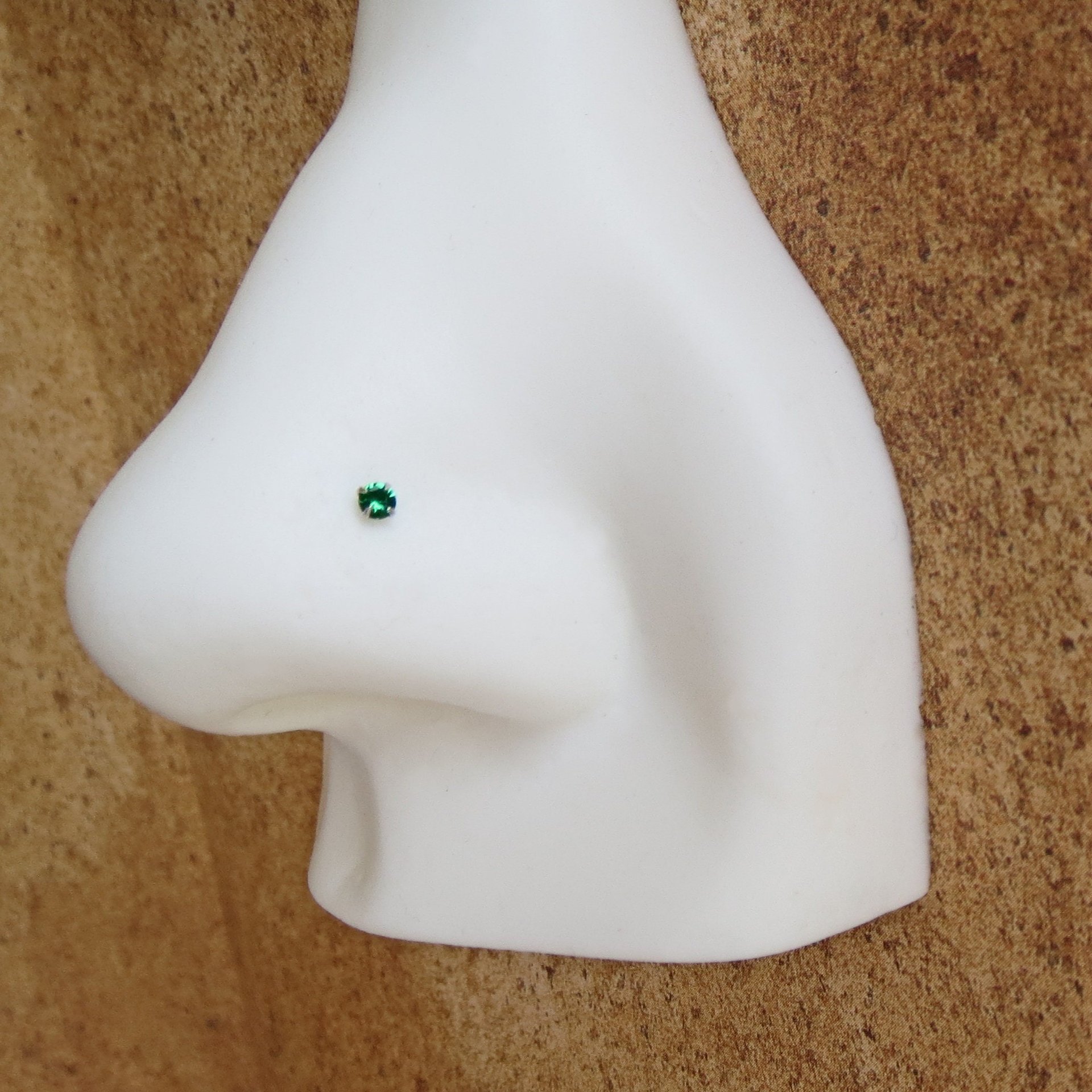 Small, 2mm Green Nose Stud, Sterling Silver Emerald Green Nose Ring, Cubic Zirconia Gemstone Nose Stud, 21g Post