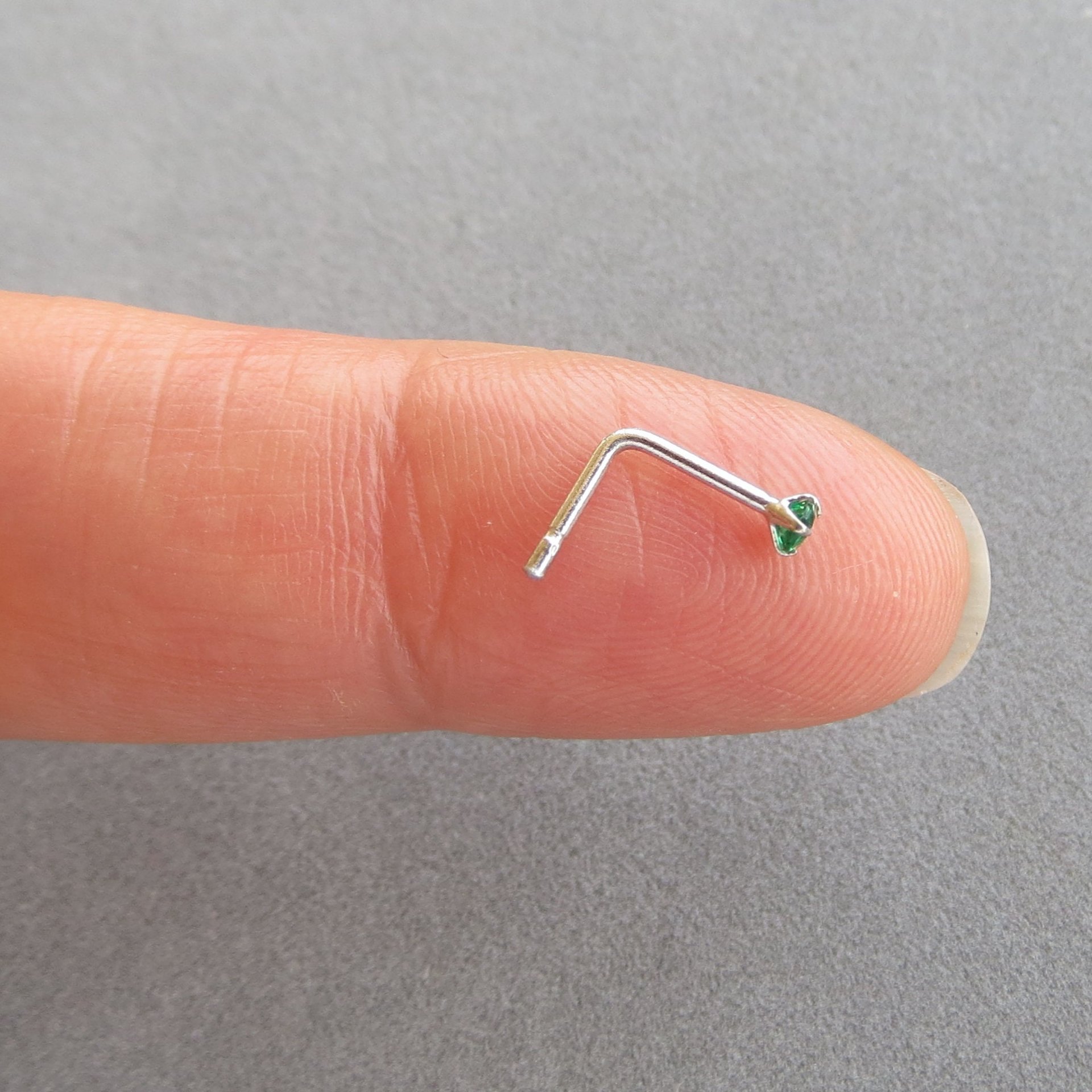 Small, 2mm Green Nose Stud, Sterling Silver Emerald Green Nose Ring, Cubic Zirconia Gemstone Nose Stud, 21g Post