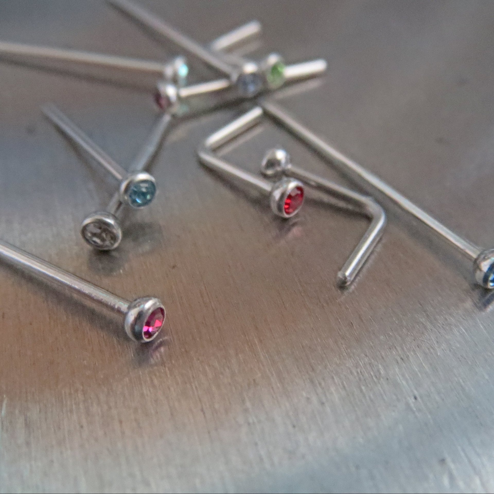 Small Gemstone Nose Stud, 316L Surgical Steel, Cubic Zirconia Nose Ring, Choice of Many Colors!