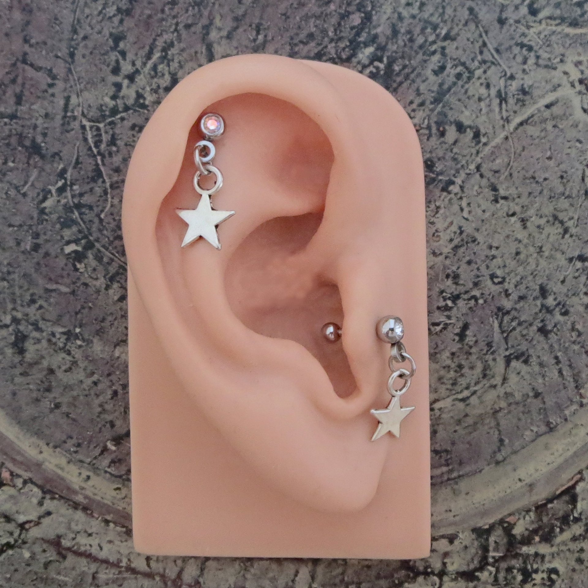 Star Helix Stud 18g Piercing - Crystal CZ Gemstone Tragus Piercing Dangle, Celestial Star Cartilage Earring