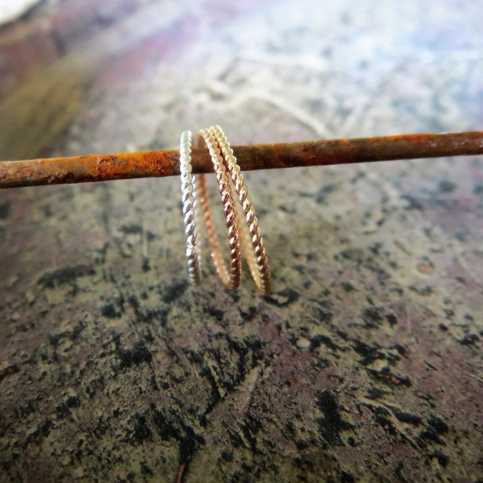 Set of TWO Twisted Hoops, 22 Gauge (Thin), Mix and Match: Sterling Silver, Yellow or Rose-Gold-Filled, Twisted Cartilage, Lobe, Nose Hoop