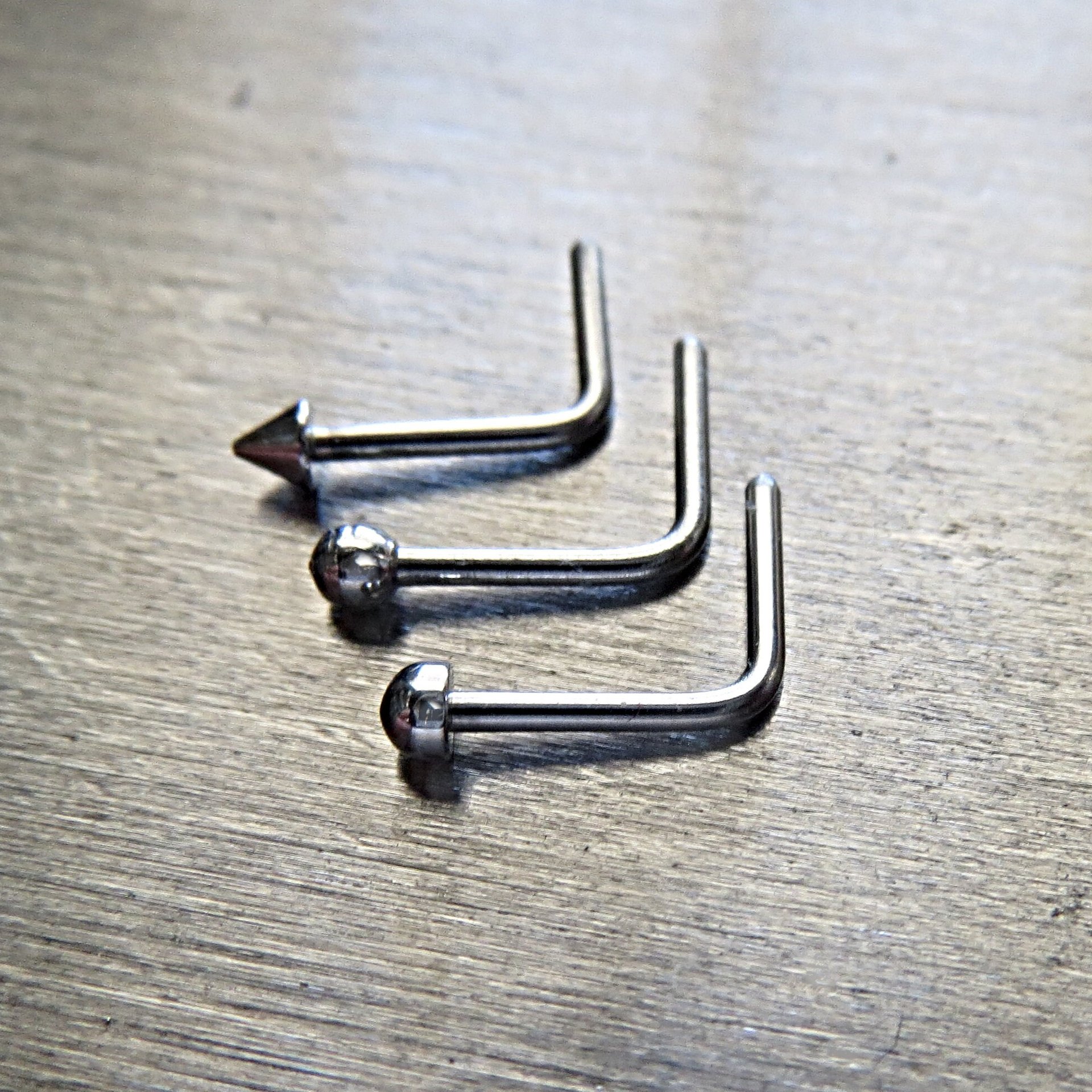 Set of THREE Surgical Steel Nose Studs, Basic Nose Rings - One Spiked, One Domed, and One Ball Stud, Classic and Durable