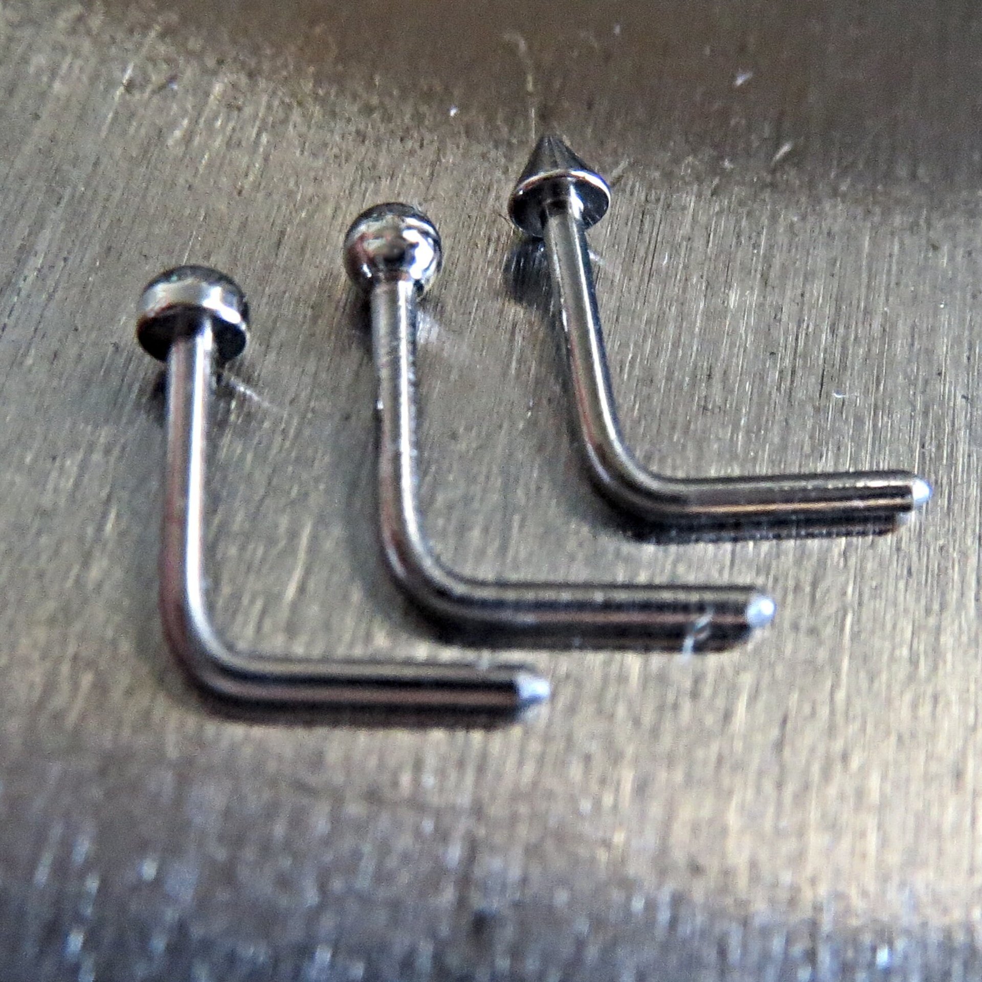 Set of THREE Surgical Steel Nose Studs, Basic Nose Rings - One Spiked, One Domed, and One Ball Stud, Classic and Durable