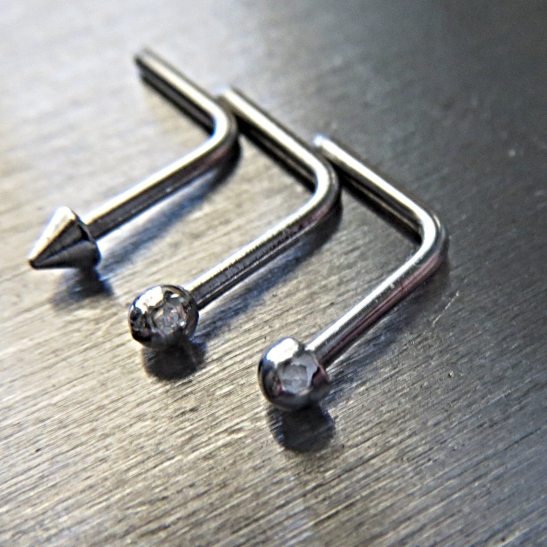 Set of THREE Surgical Steel Nose Studs, Basic Nose Rings - One Spiked, One Domed, and One Ball Stud, Classic and Durable