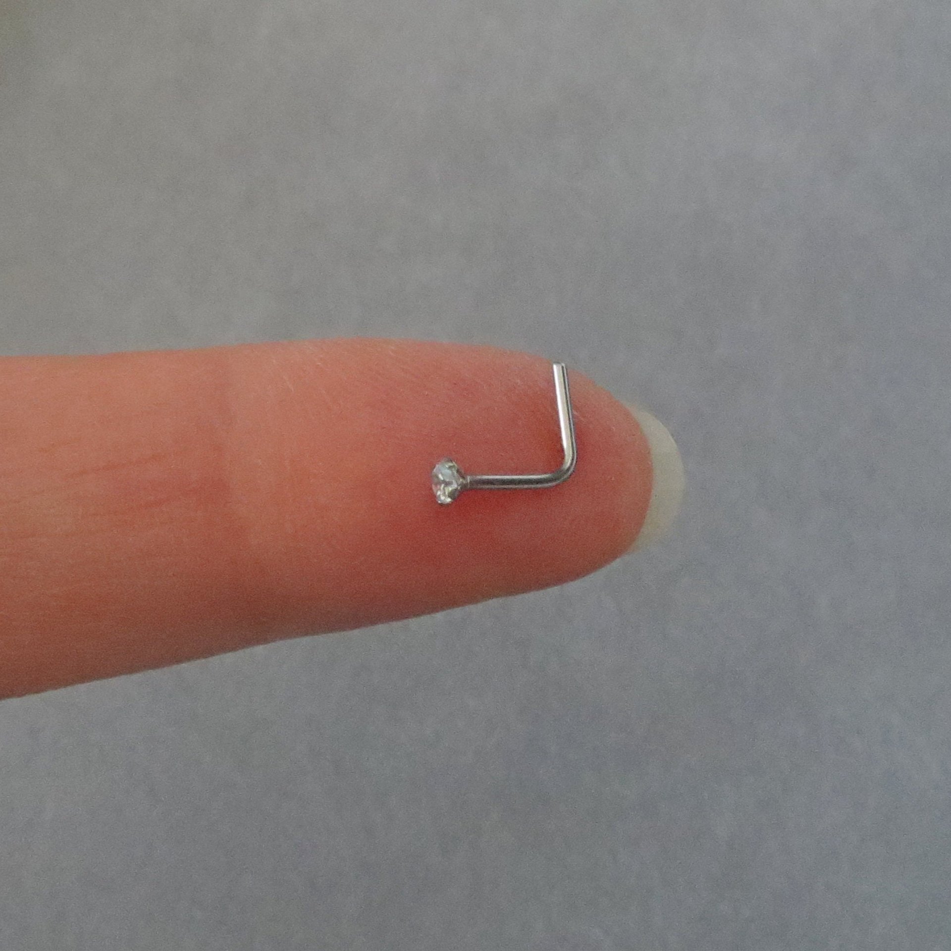 Cubic Zirconia Nose Stud in 316L Surgical Steel, 21g Post, Gemstone Nose Ring for Men and Women - Nose Screw, L-Bend, Straight, or Fishtail