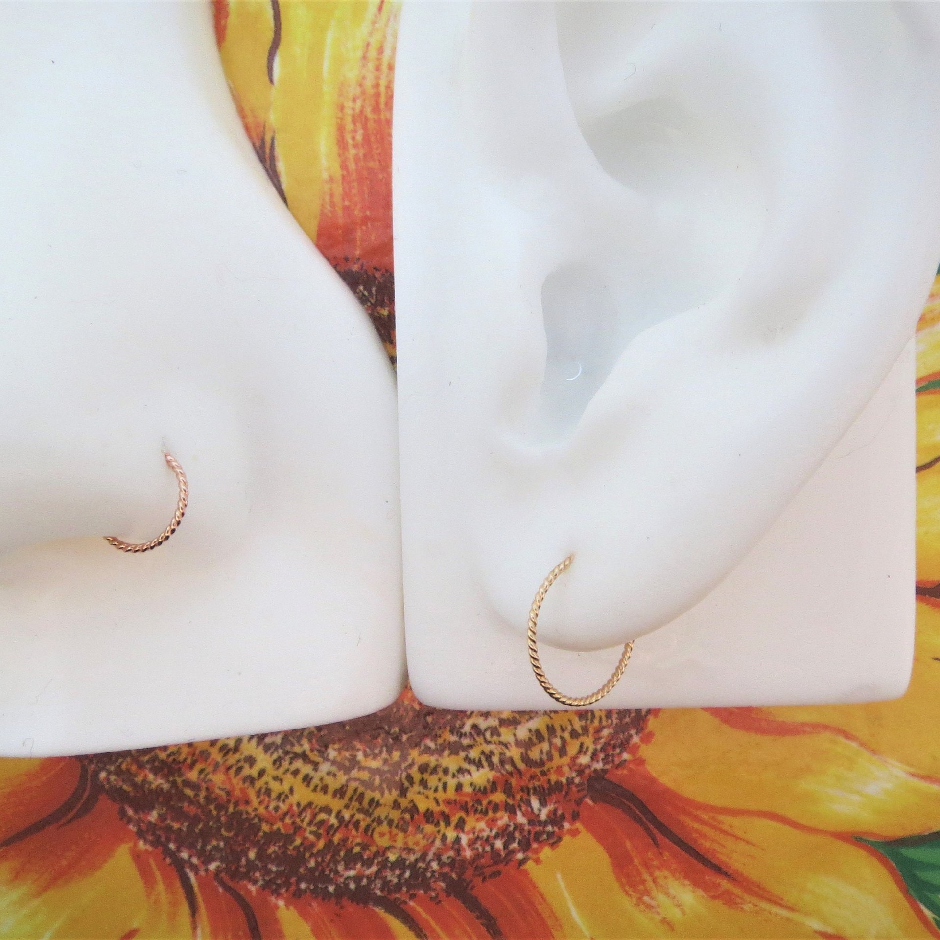 Set of TWO Twisted Hoops, 22 Gauge (Thin), Mix and Match: Sterling Silver, Yellow or Rose-Gold-Filled, Twisted Cartilage, Lobe, Nose Hoop