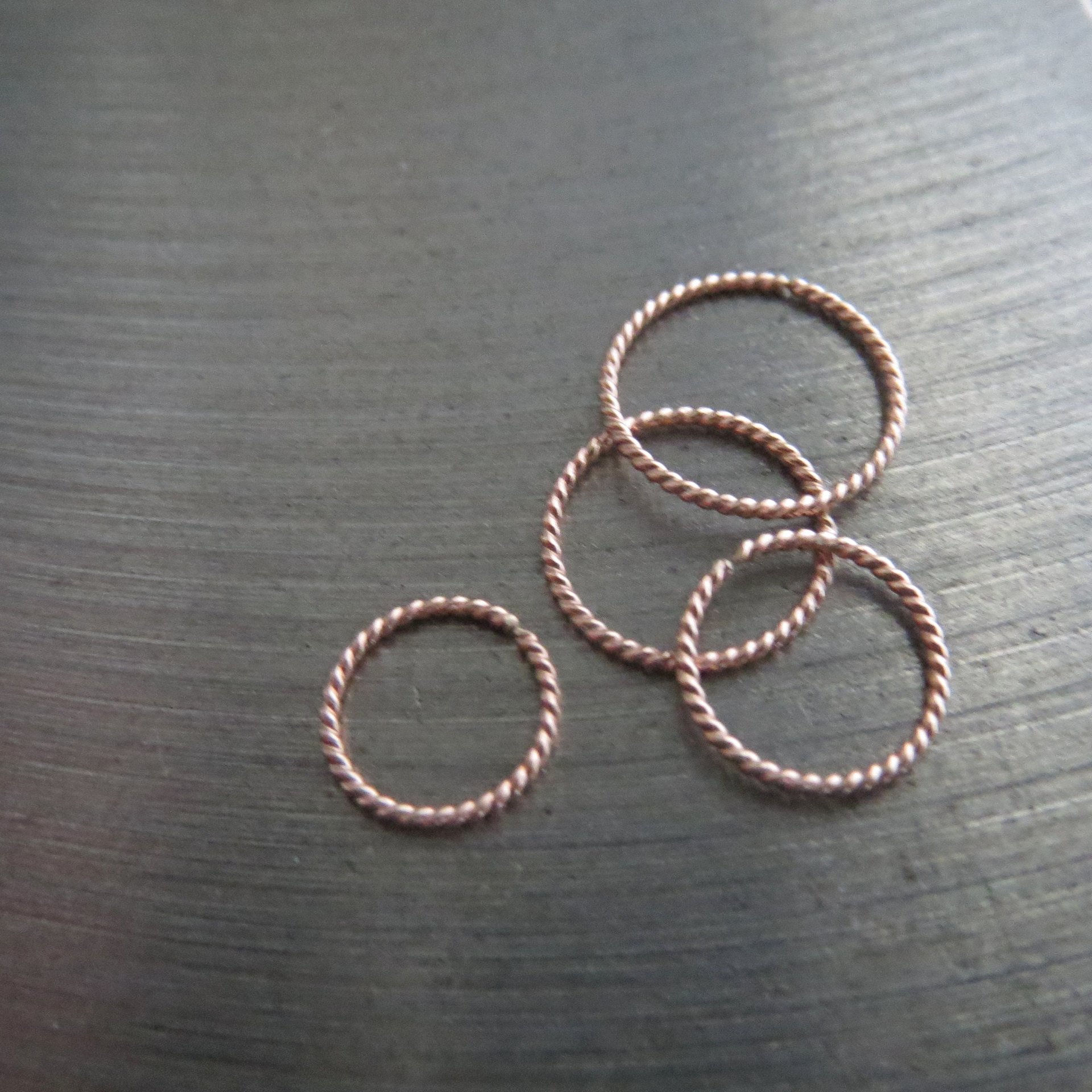 One Pair of Twisted 14k Rose Gold Earrings; Solid Gold Hoops for Lobes, Cartilage, Nose, or Other Piercings