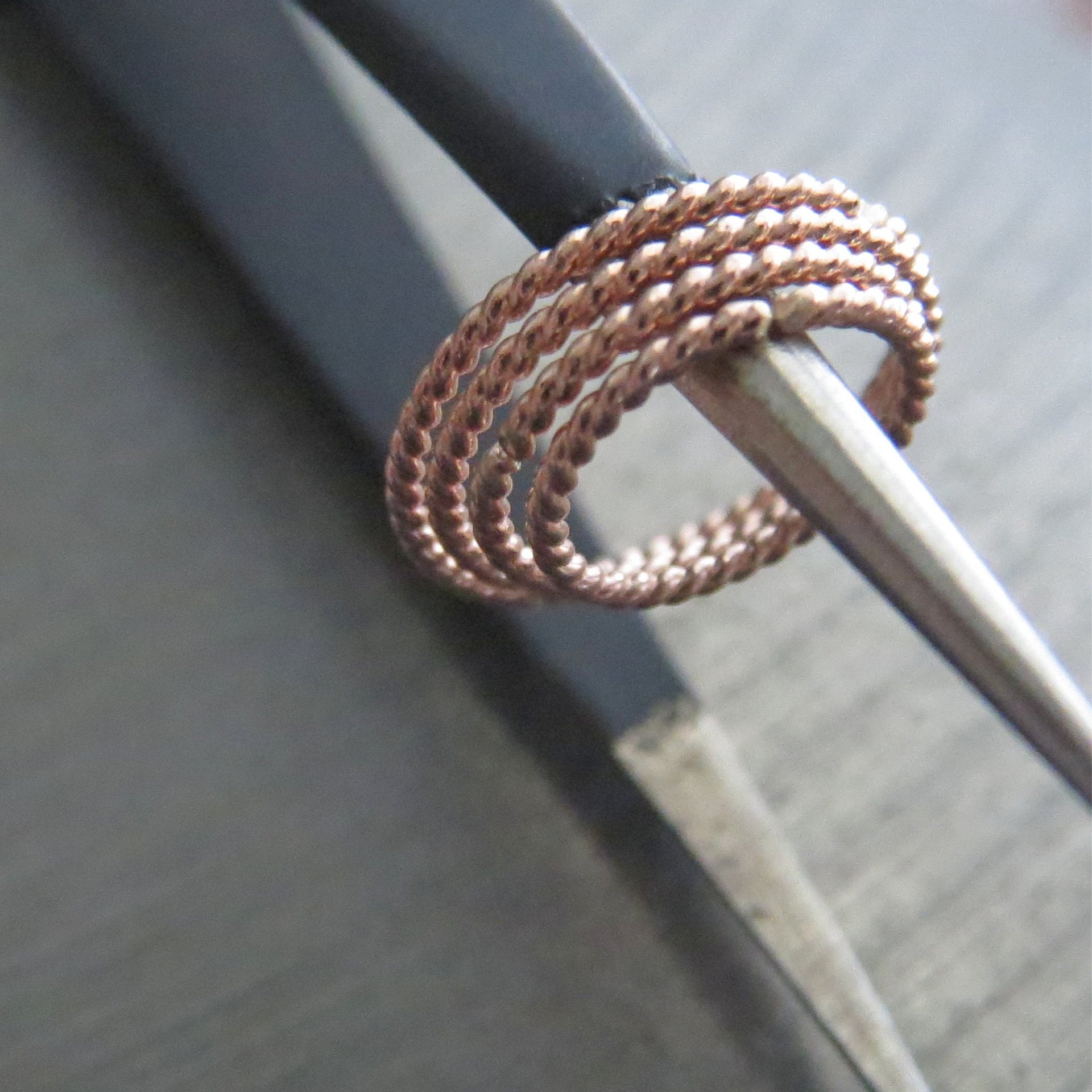 One Pair of Twisted 14k Rose Gold Earrings; Solid Gold Hoops for Lobes, Cartilage, Nose, or Other Piercings